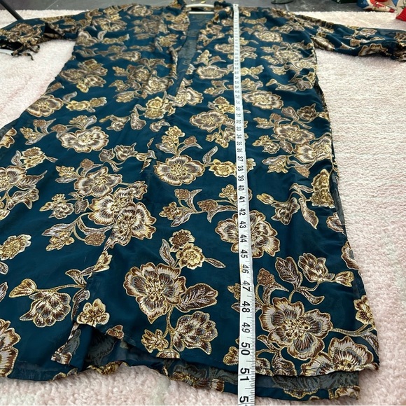 Shyanne Teal Floral Duster Kimono One Size Travel Boho Festival Beach Coverup - Picture 9 of 12